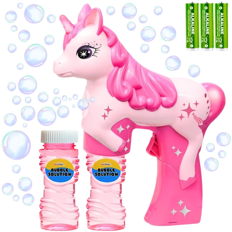 Haktoys Unicorn Bubble Gun with Batteries â€“ Leak-Free Automatic Bubble Blower & Maker for Toddlers & Kids | Bubble Shooter Toy with Solution Included | Ready to Play & Newly Upgraded - Image 1